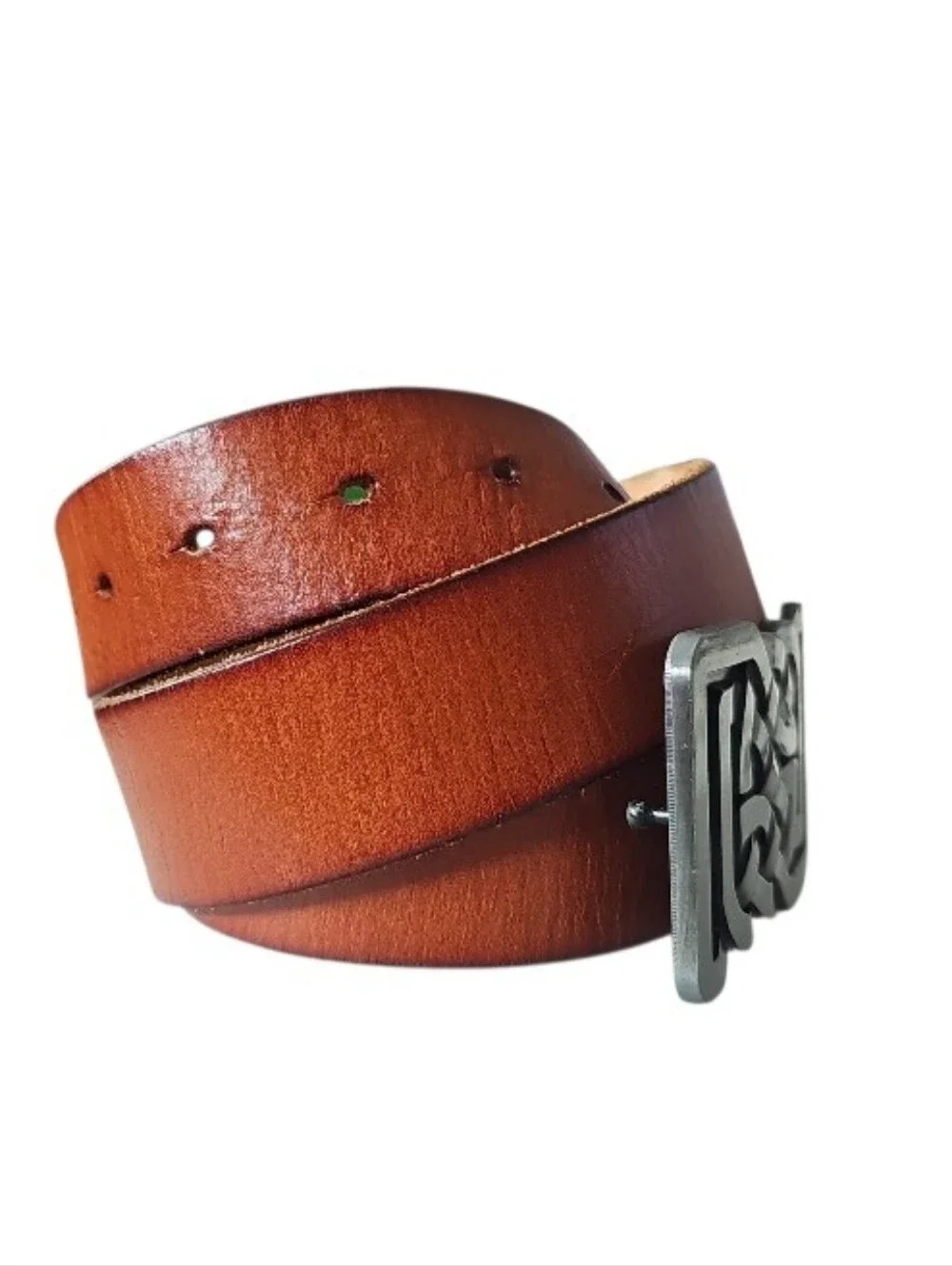 NPET Sport Full Grain Leather Belt Men 36-38 Brown Celtic Knot Buckle Casual